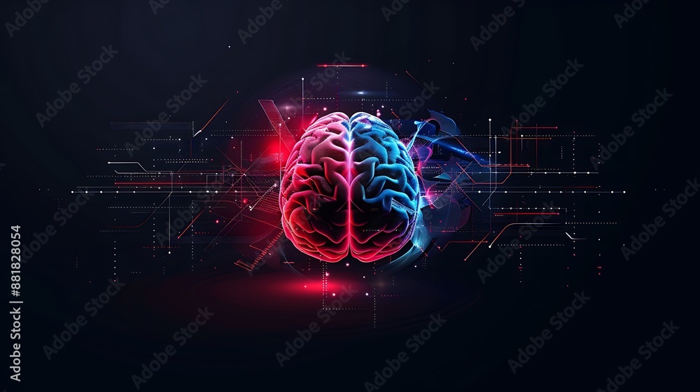 Poster cybernetic brain art futuristic brain graphic futuristic digital brain design with artificial intell