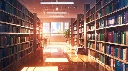 Naklejka premium vibrant bright library anime background