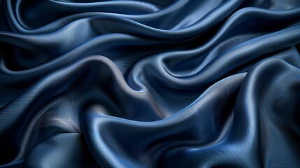 Fototapeta premium Luxurious blue silk fabric flowing smoothly, creating an elegant background with a shiny, rippled pattern. Perfect for fashion designs, draping beautifully with a touch of class
