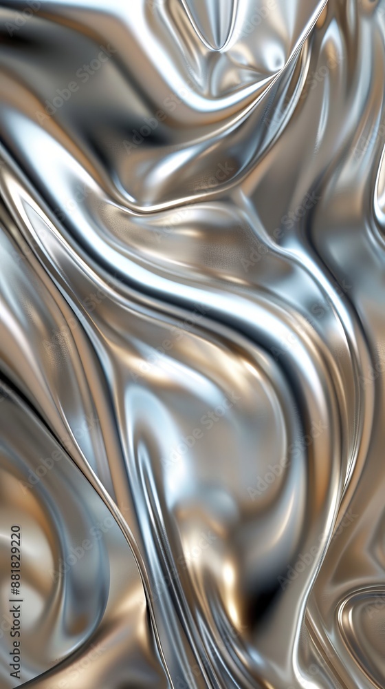 Poster metallic texture forming a wavy and reflective surface, with highlights and shadows creating a sense