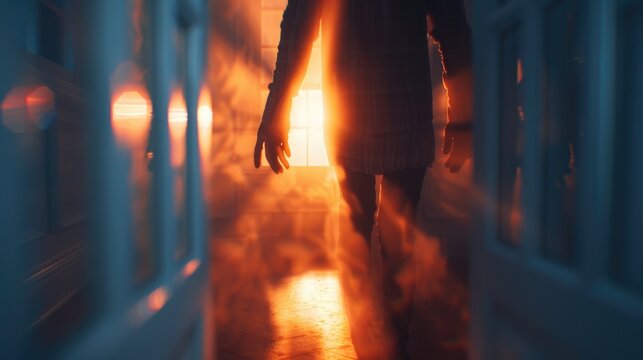 Creepy lighting effects casting eerie shadows in a dark room focus on, ethereal, Double exposure, haunted house backdrop