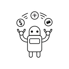 A character or robot juggling multiple coins, representing multitasking in finance