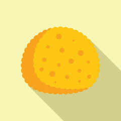 Two round cracker cookies are layered on top of each other casting a shadow on a yellow background