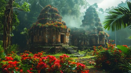 Ancient Temple Amidst Lush Jungle
