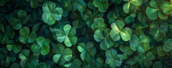 Vibrant clover leaves create a lush green carpet, ideal for st. Patrick's day designs and celebrating irish traditions