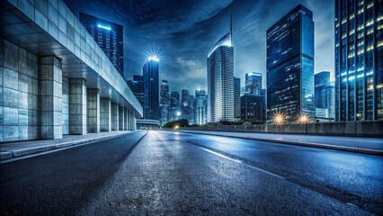 Obraz premium A serene urban landscape at dusk features a distressed concrete wall with blue and black graffiti splatters.
