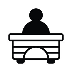 User with table denoting concept icon of reception, help desk vector