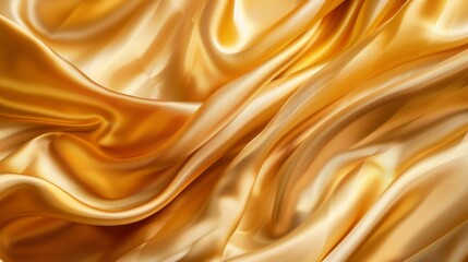 Fototapeta premium Smooth elegant golden silk fabric flowing in soft waves creating a luxurious and rich background with a beautiful sheen