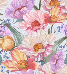Summer flowers. Vector seamless pattern. 