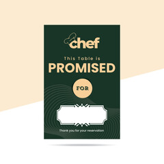 This table reservation card is designed for use in restaurants, measuring 6x8 inches. It serves as a promised or reserved seating indicator for patrons.