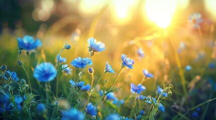 Bright Summer Meadow with Blue Flowers: Inspirational Nature Banner Background