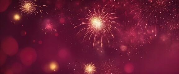Naklejka premium Abstract background Maroon and gold fireworks and Bokeh