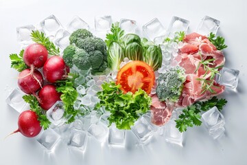 Fresh Ingredients on Ice for a Healthy Meal