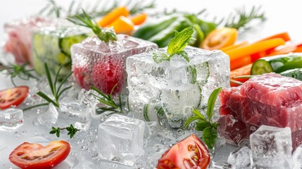Fresh Ingredients Frozen in Ice Cubes