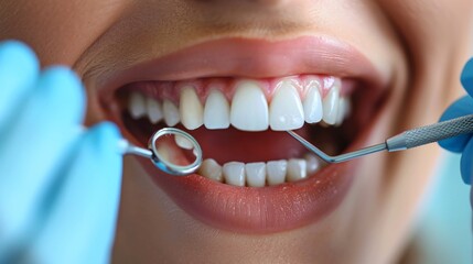 Fototapeta premium Professional Dentist Examining Patient's Teeth Using Modern Equipment in Dental Clinic