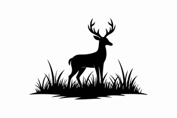 Deer in the grass silhouette vector art illustration