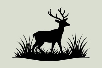 Deer in the grass silhouette vector art illustration