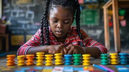 Teacher preparing teaching aids and visual materials Stock Photo with copy space