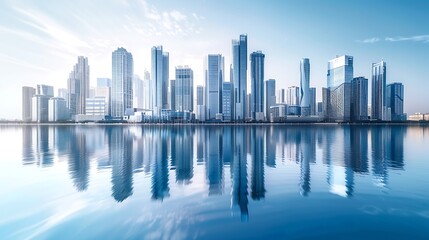 Fototapeta premium Modern City Skyline Reflected in Calm Waters