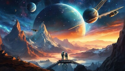 beautiful space landscape. interplanetary travel. space tourism