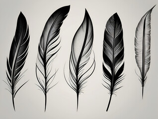 four different feathers are shown on a white background Abstract Nordic Feather Minimalist Tattoo 