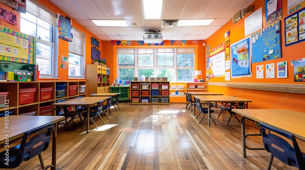 Poster teacher creating a welcoming classroom environment stock photo with copy space
