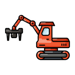 delimbing and loading  Skidder concept, steep terrain shovel clam grapple vector outline design, timber and lumber Symbol,  forest Deforestation products Sign,mill yard and sawworks stock illustration