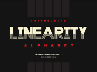 Vector of modern abstract linear alphabet design with uppercase, numbers and symbols
