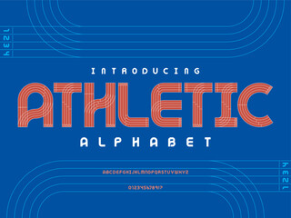 sport running track style alphabet design with uppercase, numbers and symbols