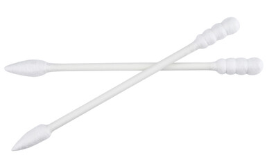 Two cosmetic cotton swabs for make-up and manicure isolated on a transparent background.