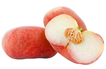 Set Chinese flat peaches isolated on a transparent background. Fig peaches. © gangster9686