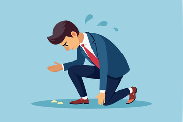 Obraz premium Businessman Bowing Down in Apology, Expressing Regret and Asking for Forgiveness After Mistake or Failure Concept