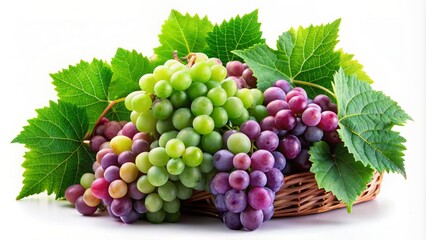 Fototapeta premium A lavish arrangement of lush, verdant grapevines with plump, emerald-hued grapes, isolated on a transparent background, perfect for design.