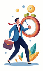 Businessman Investing Time and Pushing Clock for Long-Term Money Growth and Pension Fund