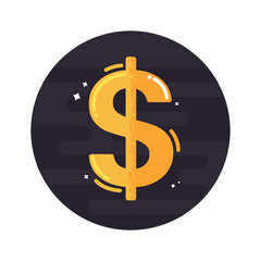 Dollar sign Finance and funding, the color is yellow on black circle background flat design icon illustration