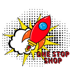 One stop shop Comic pop-art style. Contest pop art comic style. Can be used for business, marketing and advertising.