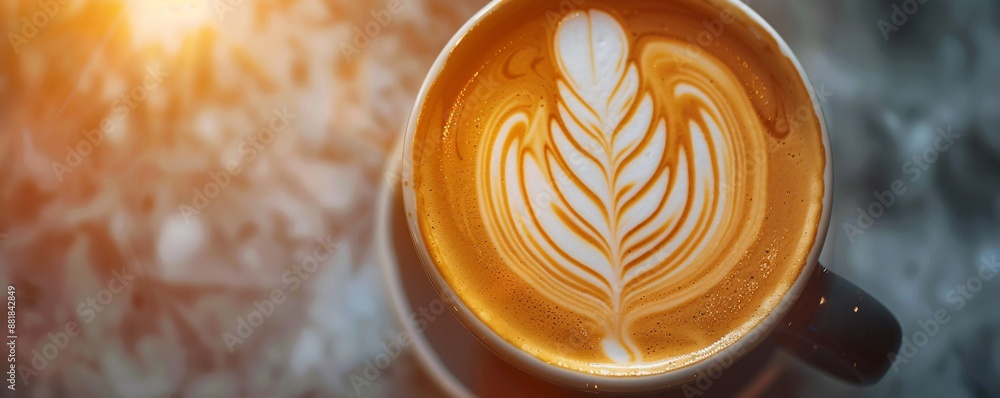 Poster detailed close-up of latte art in a swirl pattern.