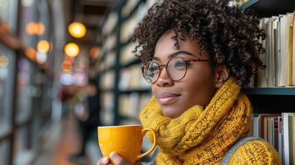 Educator sipping morning coffee while reviewing lesson plans Stock Photo with copy space