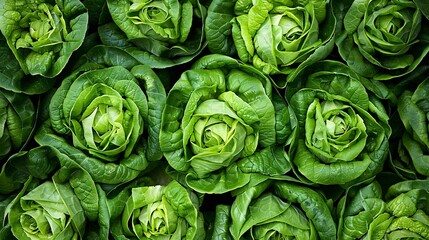 Clear and precise photograph of a bunch of lettuce heads neatly organized, promoting healthy eating and diet concepts