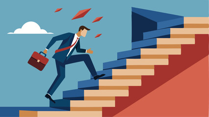 Businessman stumbling down stairs, representing business failure, economic crisis, and career challenges, concept of risks and difficulties in entrepreneurship