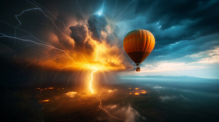 Obraz premium Hot Air Balloon and Lightning Storm
