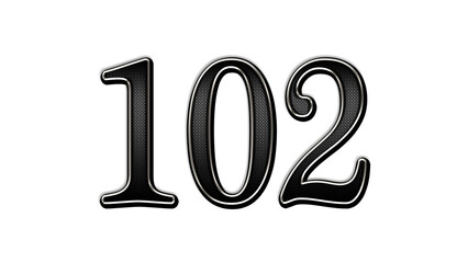 black metal 3d design of number 102 on white background.