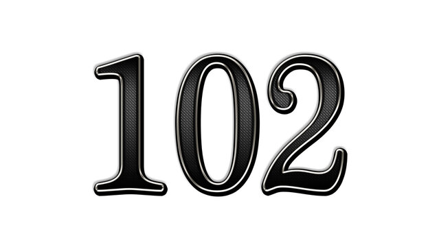 black metal 3d design of number 102 on white background.