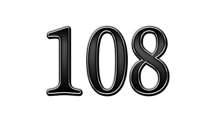 black metal 3d design of number 108 on white background.