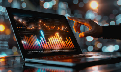 Advanced business with holographic interface showing data visualizations