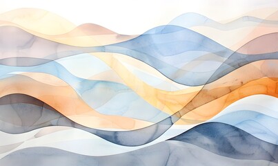 Serene Watercolor Landscape of Muted Organic Shapes, Generative AI