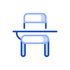 Simple vector outline icon of school desk and chair.