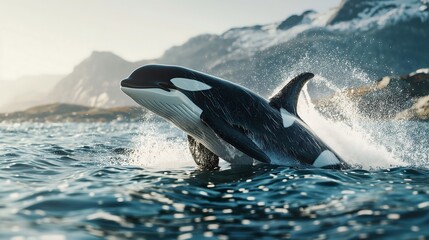 Fototapeta premium Killer whale jumping out of the water On the day the sun shines