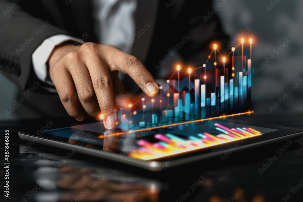 Aufkleber futuristic business with professional using holographic data analysis display