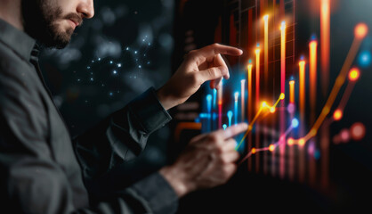 Futuristic business with professional using holographic data analysis display